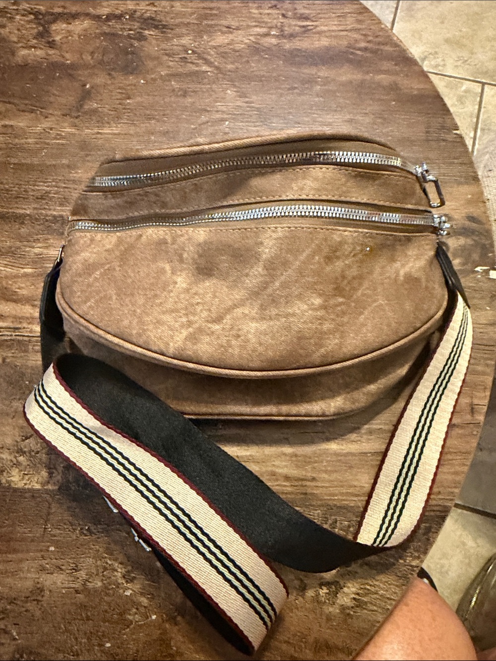 Casual Brown Suede like Crossbody Bag with Striped Adjustable Strap